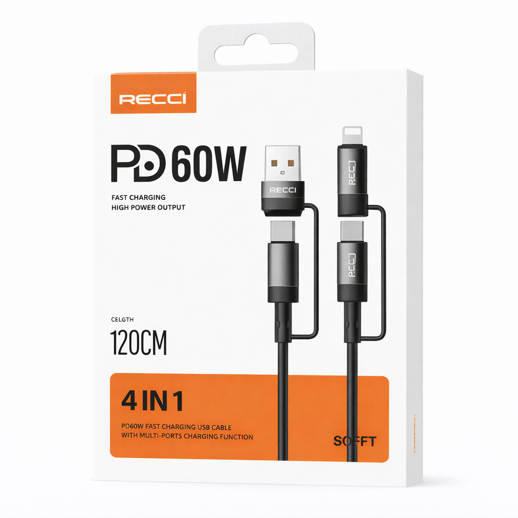 Image de Câble de charge rapide RECCI PD 60W – 4 en 1 - Câble de charge rapide