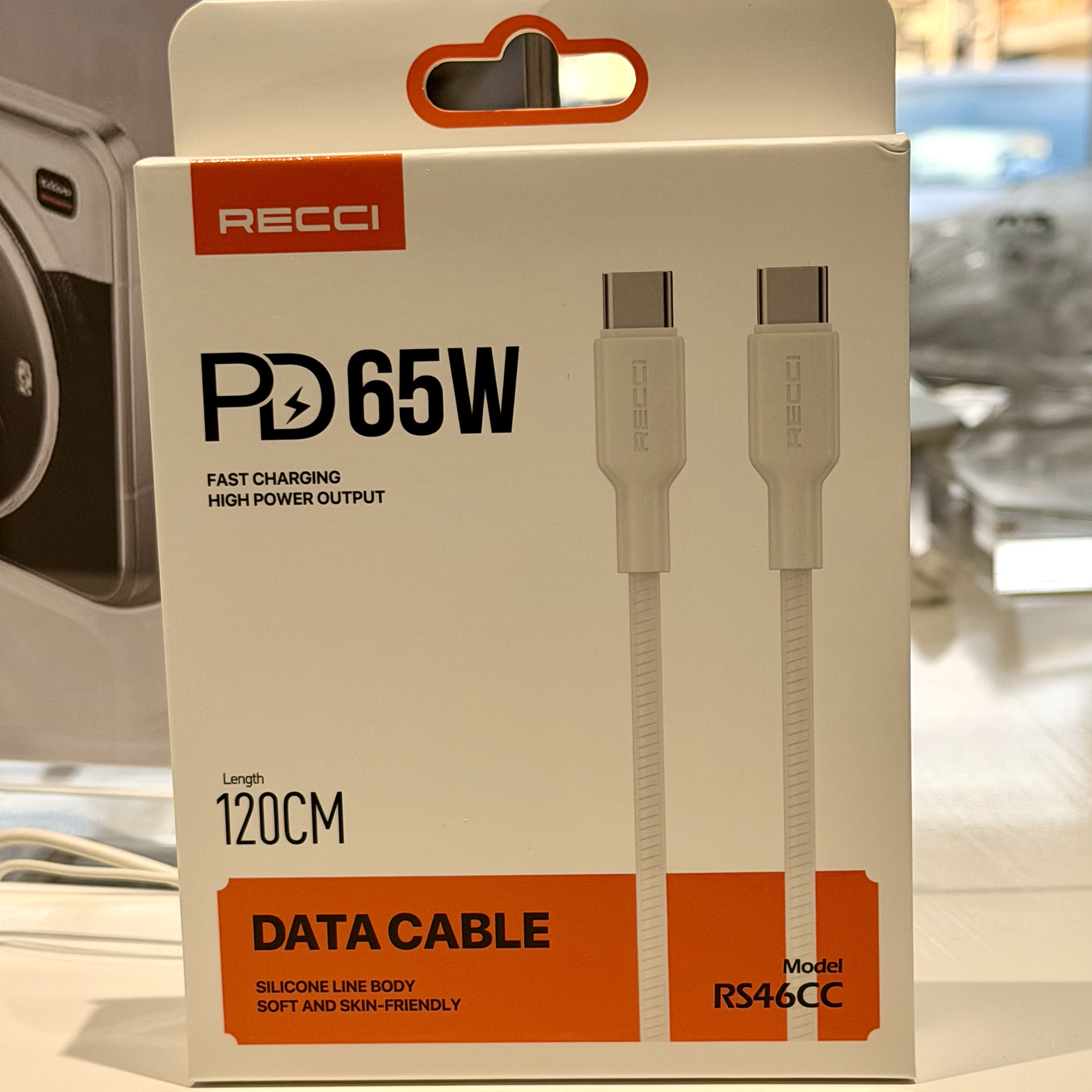 Image de Câble RECCI USB-C vers USB-C PD 65W – Blanc (Modèle RS46CC)